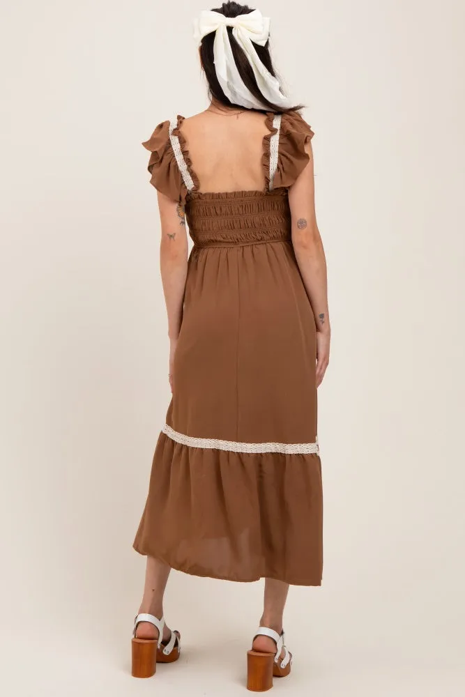 Mocha Smocked Lace Detail Maternity Midi Dress sold by Pinkblush product image thumbnail 4