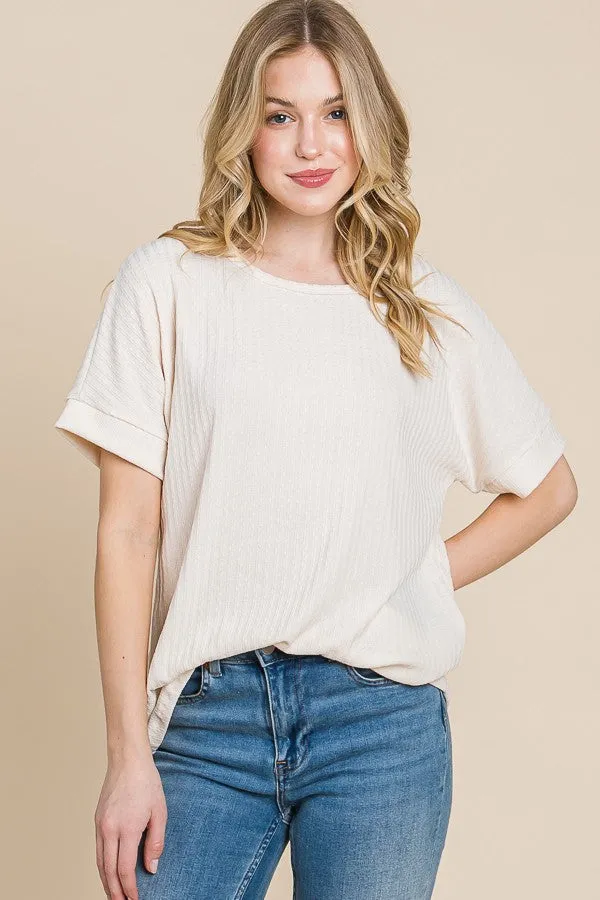 Ivory Ribbed Knit Short Sleeve Top sold by Pinkblush