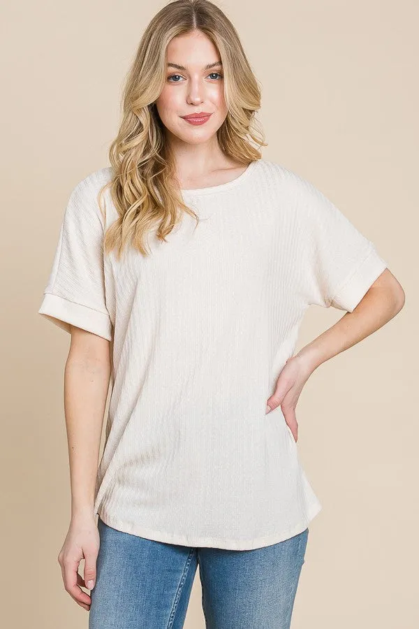 Ivory Ribbed Knit Short Sleeve Top sold by Pinkblush product image thumbnail 2