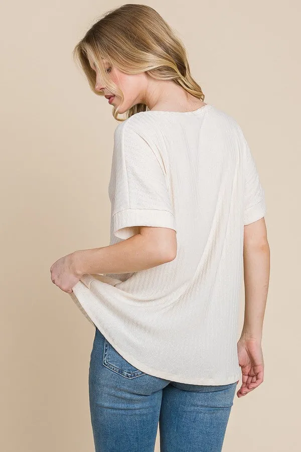 Ivory Ribbed Knit Short Sleeve Top sold by Pinkblush product image thumbnail 3