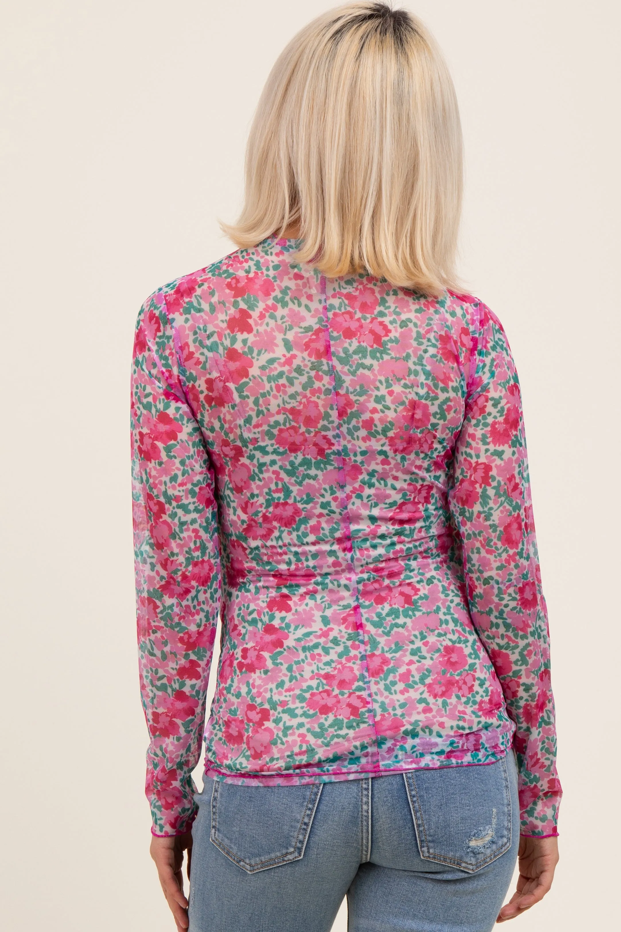 Pink Floral Mesh Long Sleeve Turtle Neck Maternity Top sold by Pinkblush product image thumbnail 3
