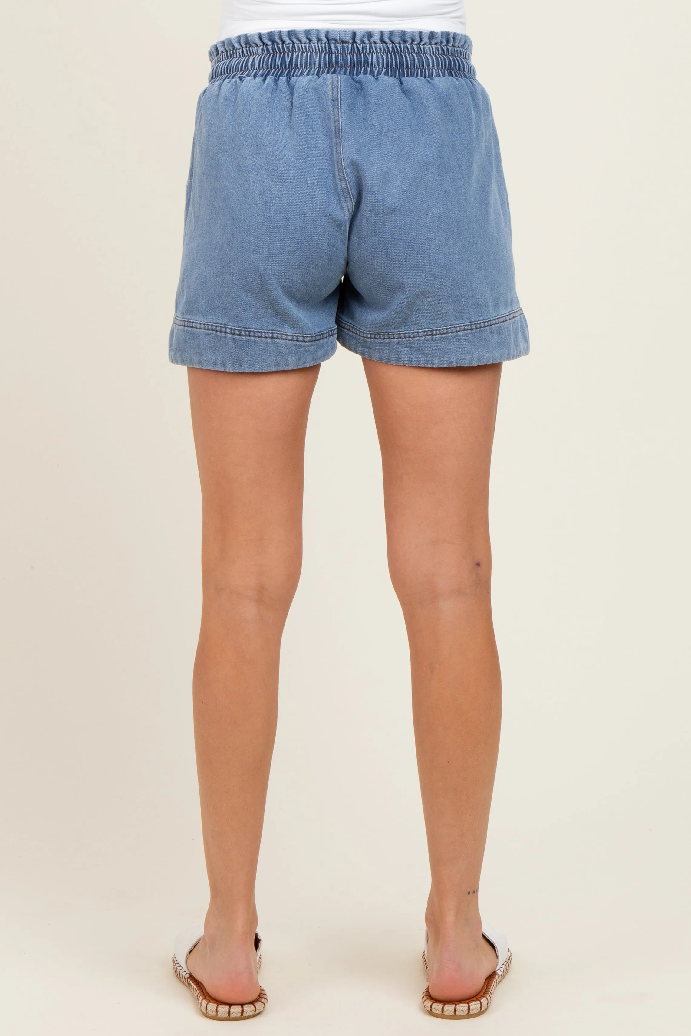 Blue Chambray Smocked Drawstring Waist Maternity Shorts sold by Pinkblush product image thumbnail 5