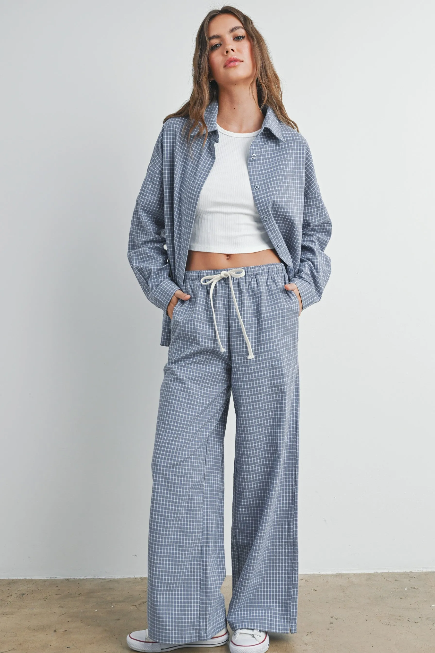 Blue Checker Plaid Button Down Maternity Shirt sold by Pinkblush product image thumbnail 5