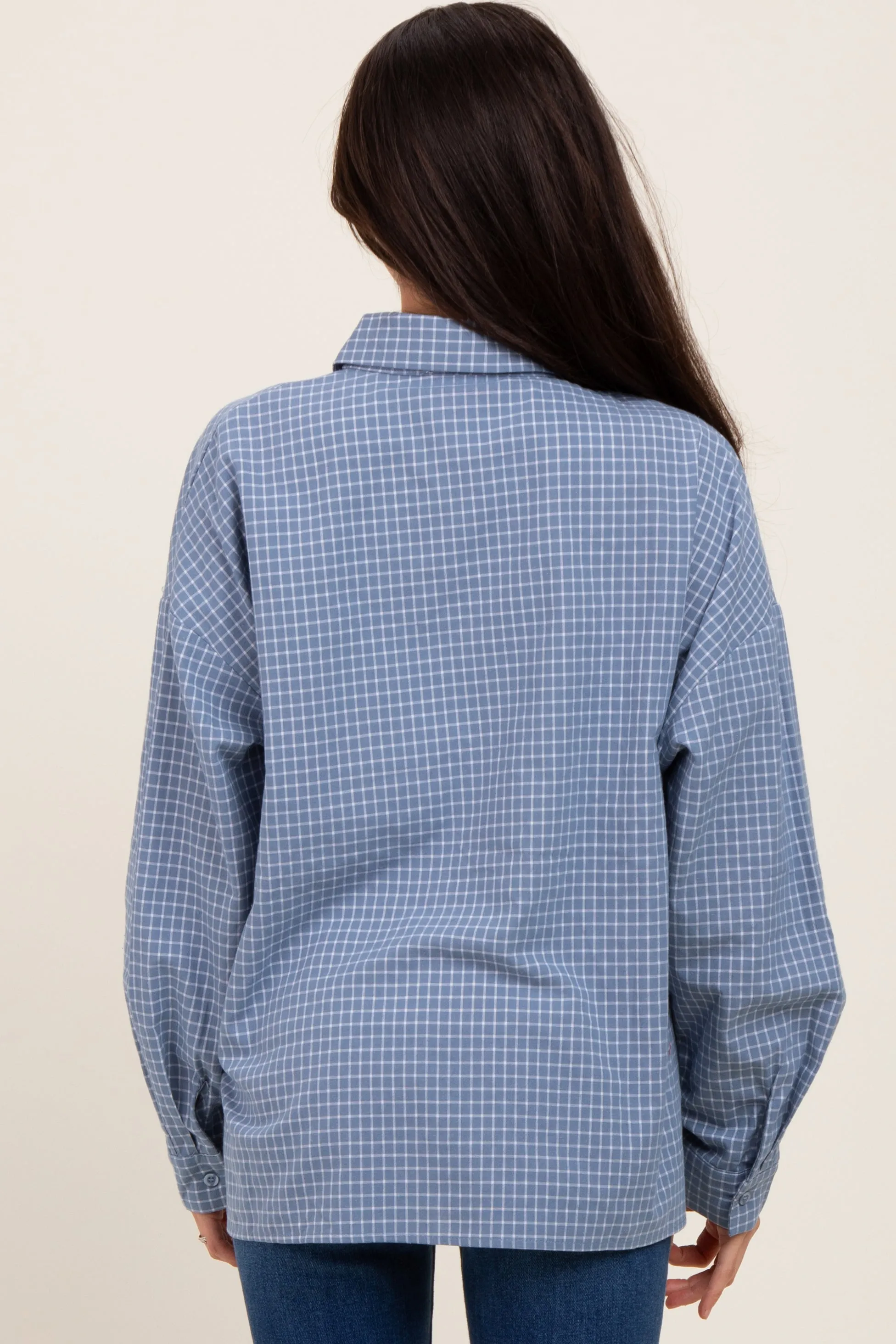 Blue Checker Plaid Button Down Maternity Shirt sold by Pinkblush product image thumbnail 4