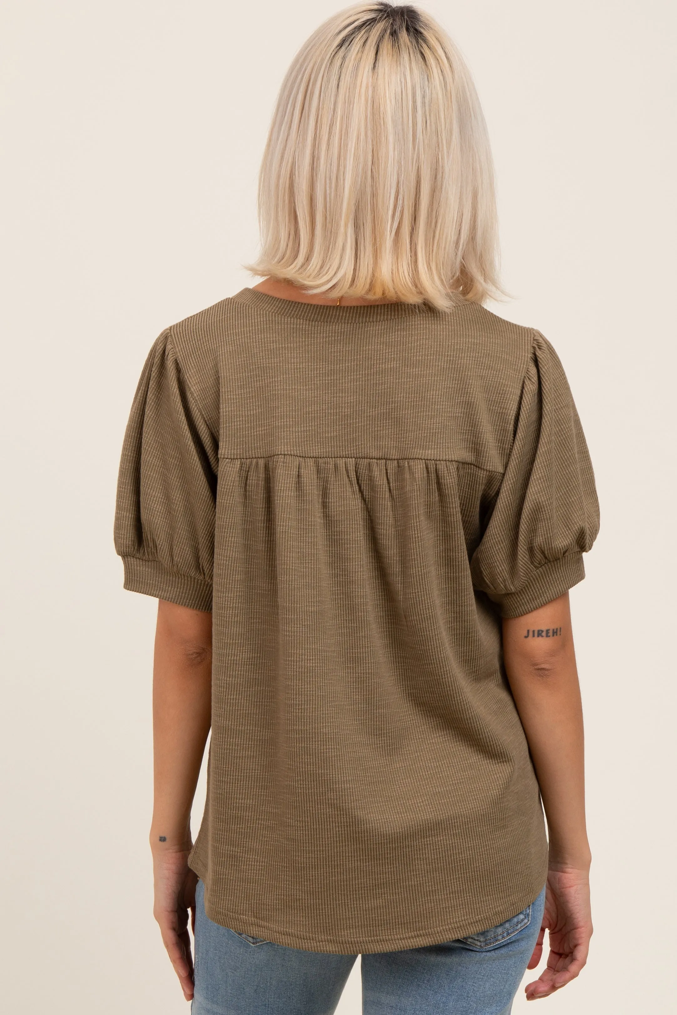 Olive Ribbed Puffed Sleeve Maternity Top sold by Pinkblush product image thumbnail 2