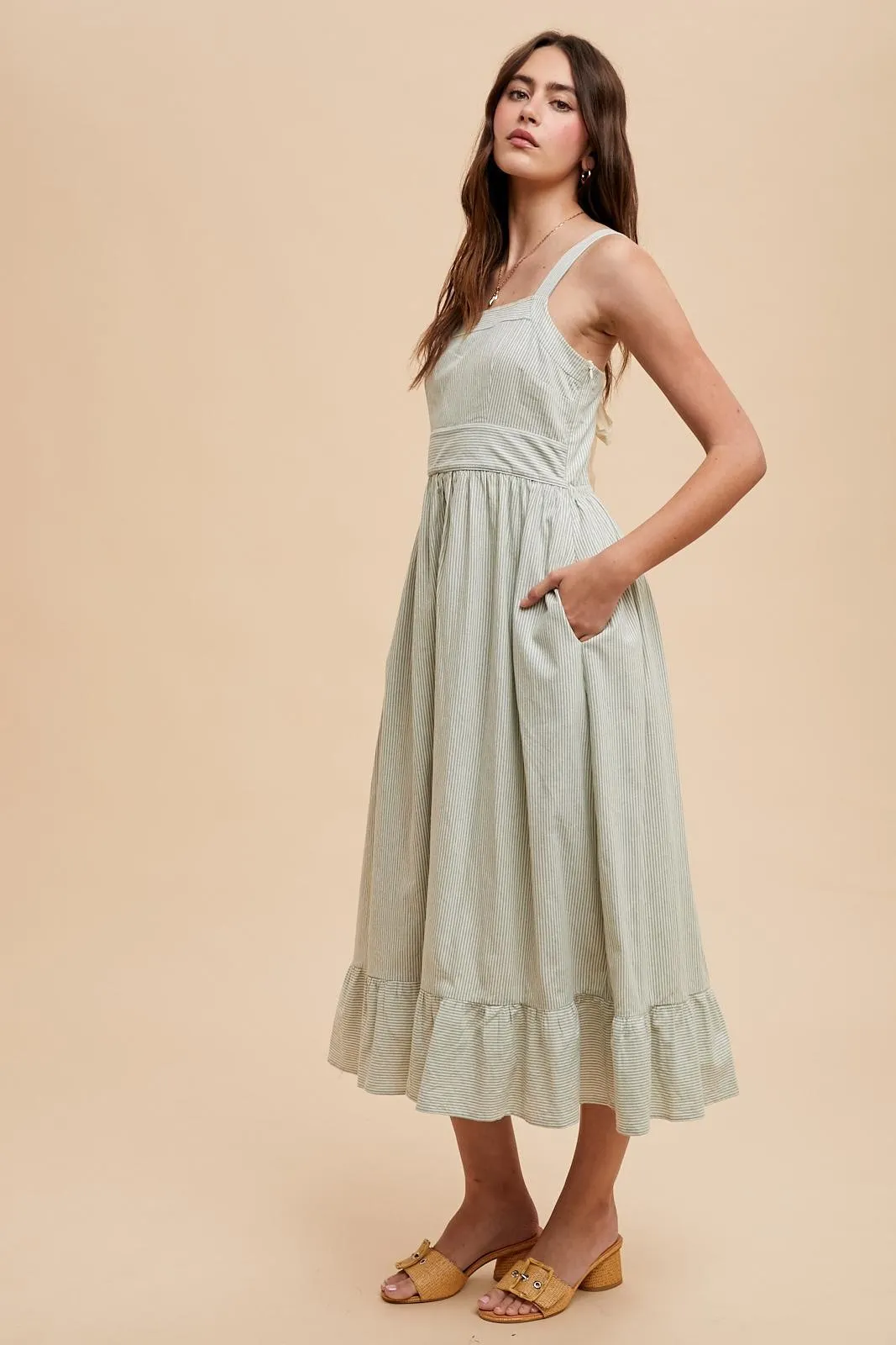 Mint Green Striped Cotton Sleeveless Dress sold by Pinkblush product image thumbnail 4