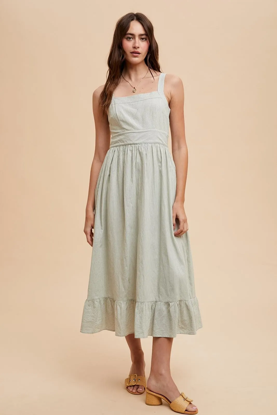 Mint Green Striped Cotton Sleeveless Dress sold by Pinkblush