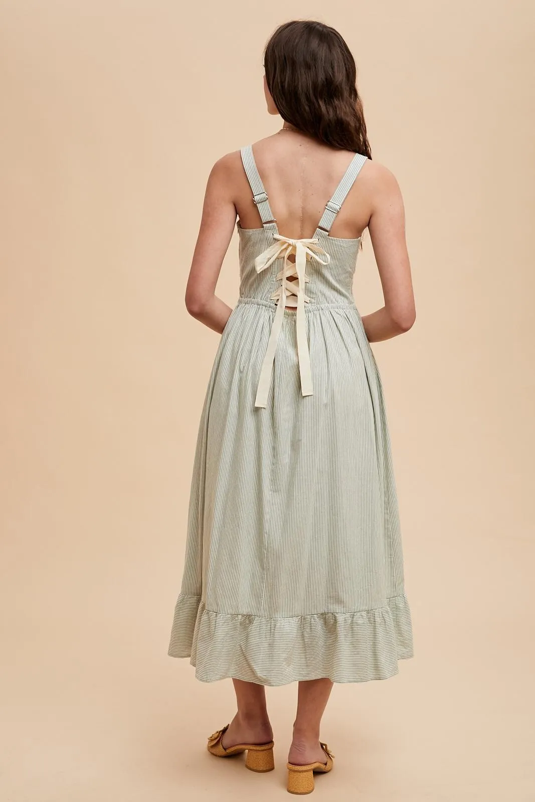 Mint Green Striped Cotton Sleeveless Dress sold by Pinkblush product image thumbnail 5