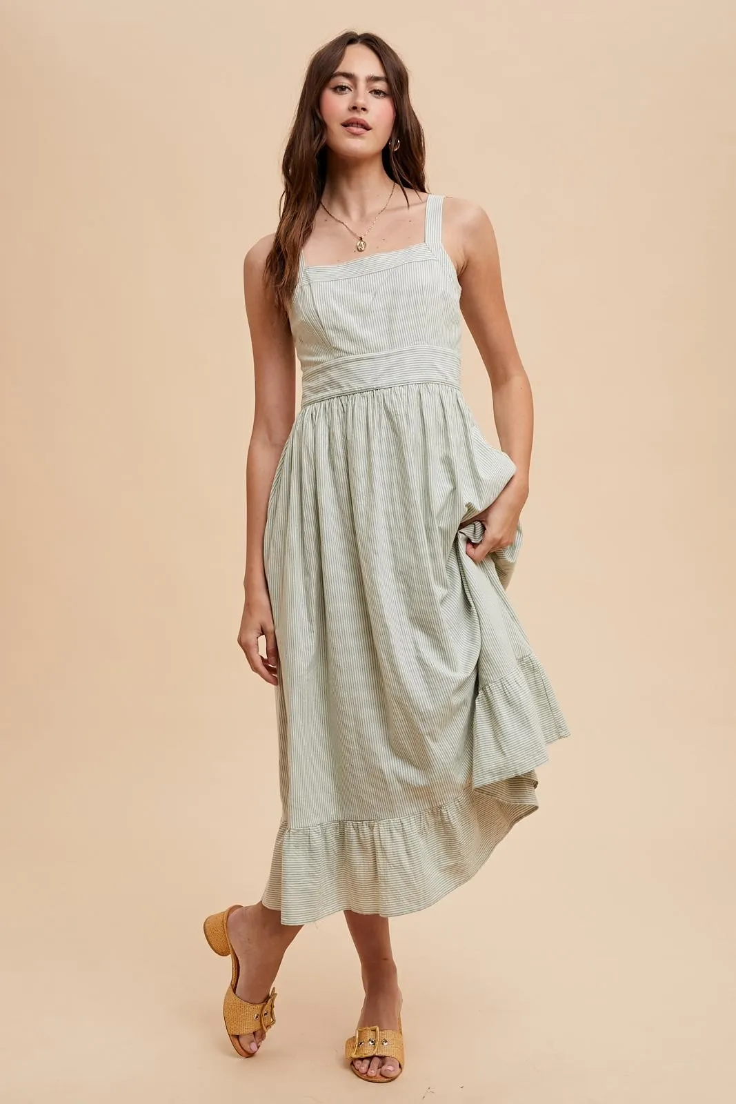 Mint Green Striped Cotton Sleeveless Dress sold by Pinkblush product image thumbnail 2