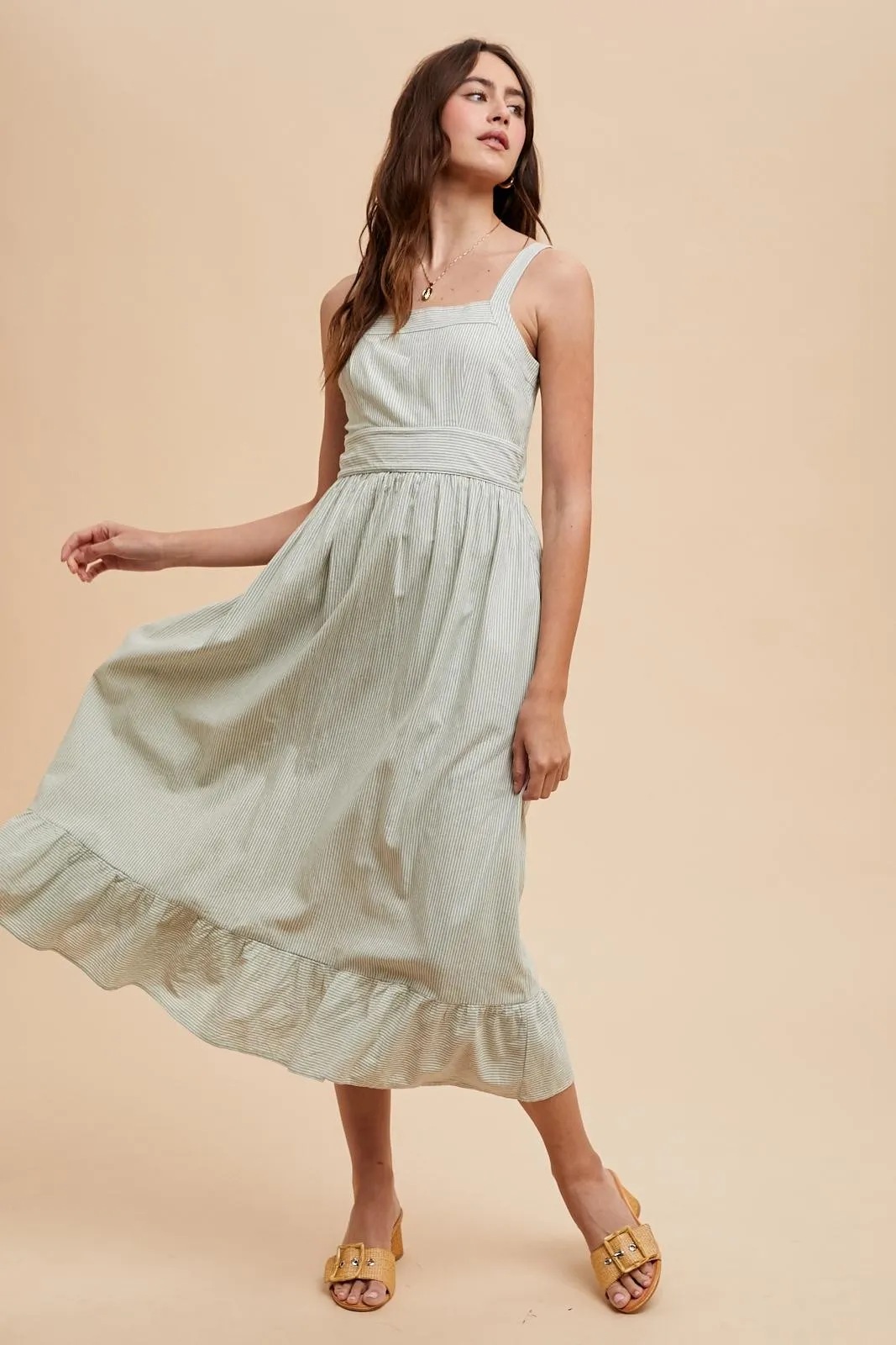 Mint Green Striped Cotton Sleeveless Dress sold by Pinkblush product image thumbnail 3