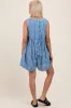 Light Blue Floral Chambray Pleat Front Maternity Romper sold by Pinkblush
