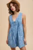Light Blue Floral Chambray Pleat Front Maternity Romper sold by Pinkblush
