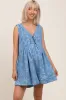 Light Blue Floral Chambray Pleat Front Maternity Romper sold by Pinkblush
