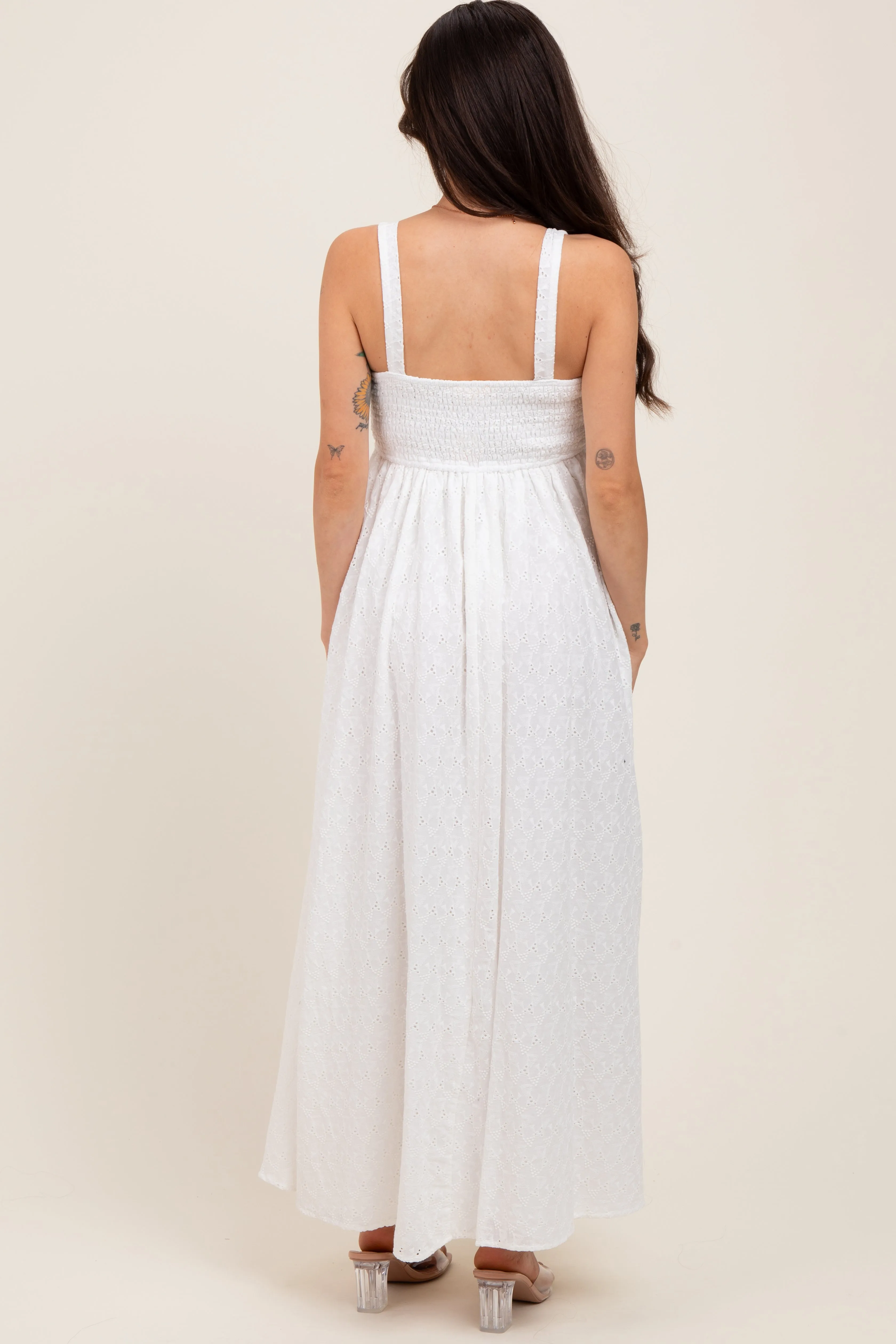 Ivory Eyelet Lace Sweetheart Neckline Maternity Midi Dress sold by Pinkblush product image thumbnail 3