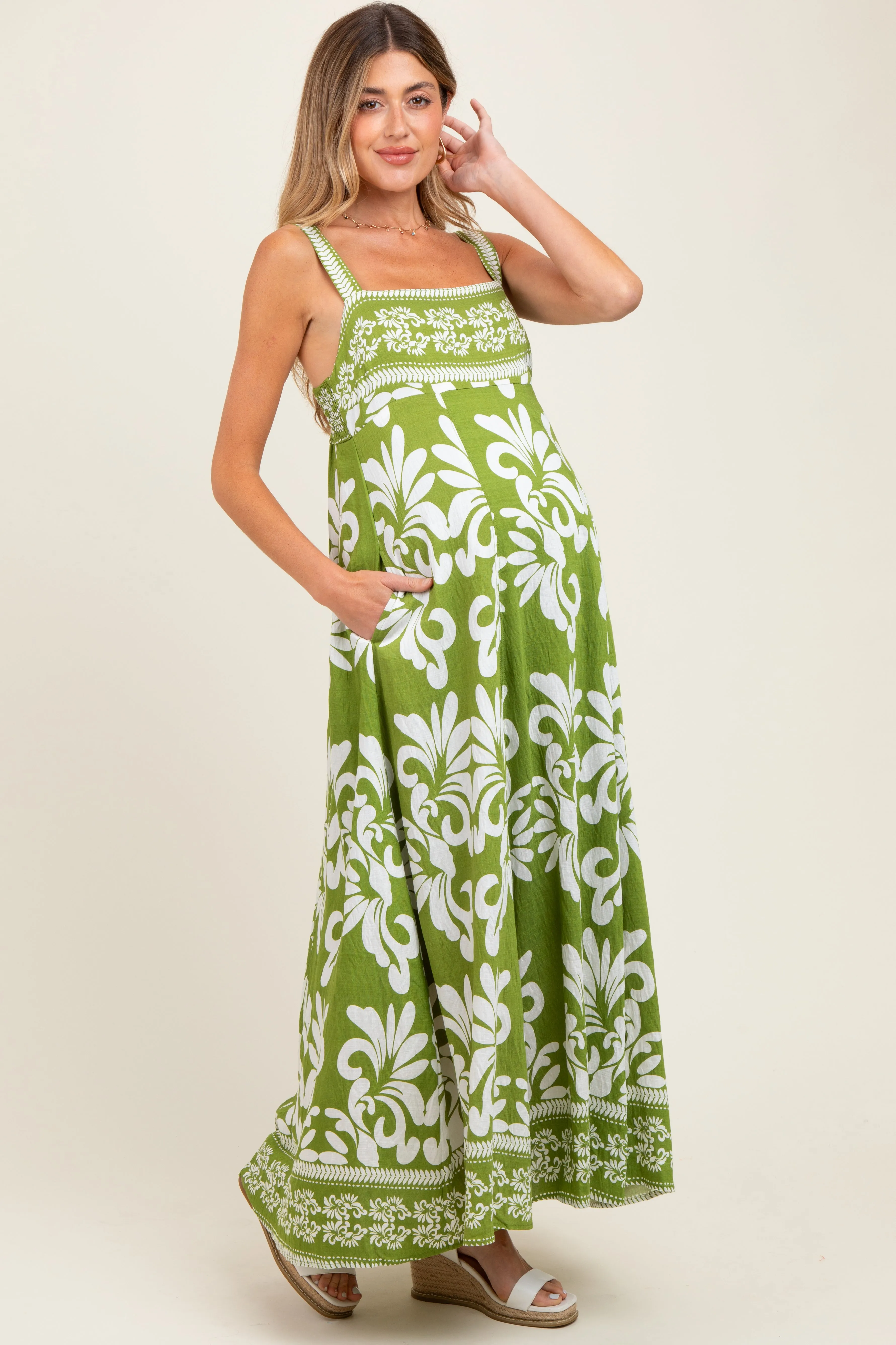 Green Resort Border Print Maternity Maxi Dress sold by Pinkblush product image thumbnail 3