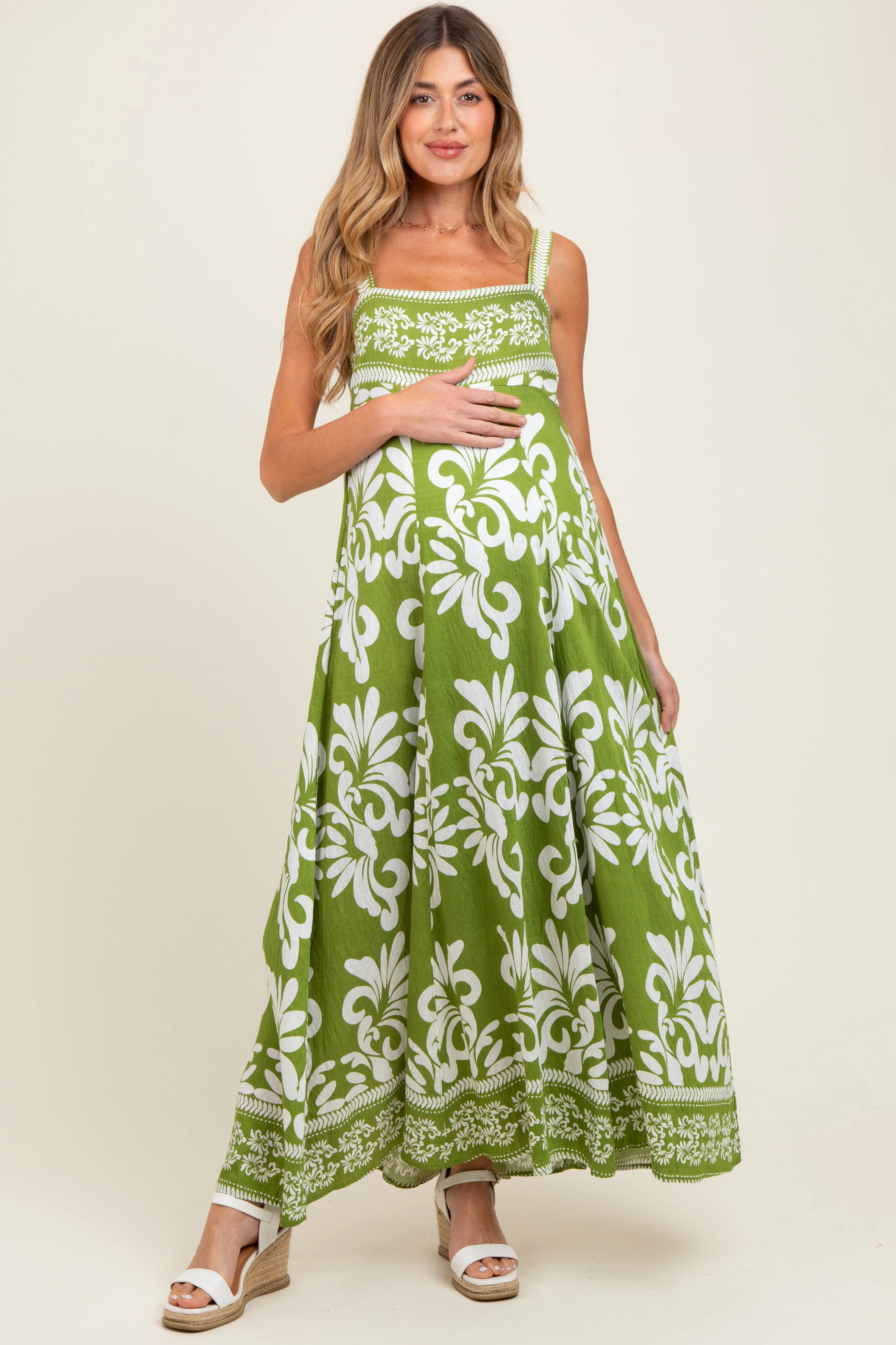 Green Resort Border Print Maternity Maxi Dress sold by Pinkblush
