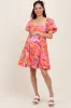 Pink Printed Smocked Puff Sleeve Maternity Mini Dress sold by Pinkblush