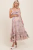Light Pink Floral Chiffon Pleated Ruffle Maternity Midi Dress sold by Pinkblush