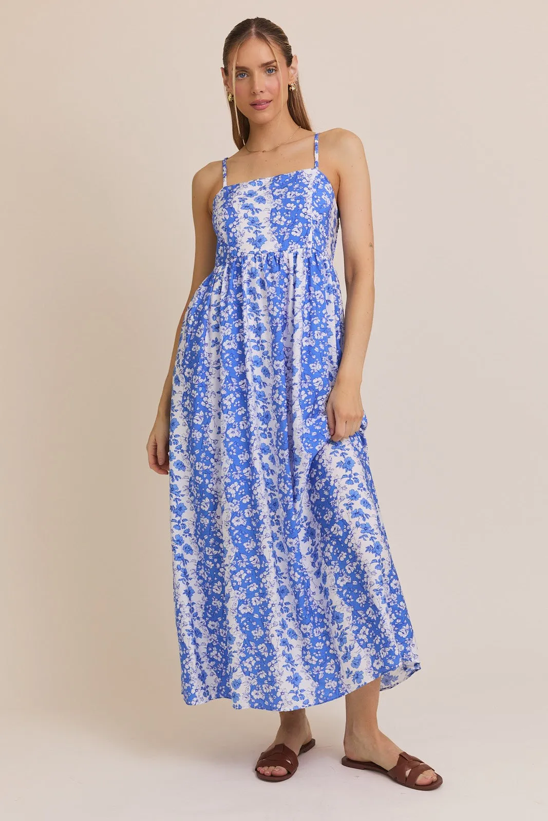 Blue Floral Colorblock Sleeveless Maternity Maxi Dress sold by Pinkblush product image thumbnail 2