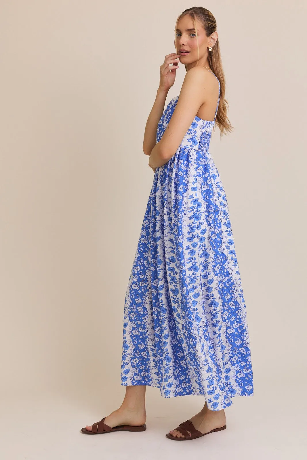 Blue Floral Colorblock Sleeveless Maternity Maxi Dress sold by Pinkblush product image thumbnail 3