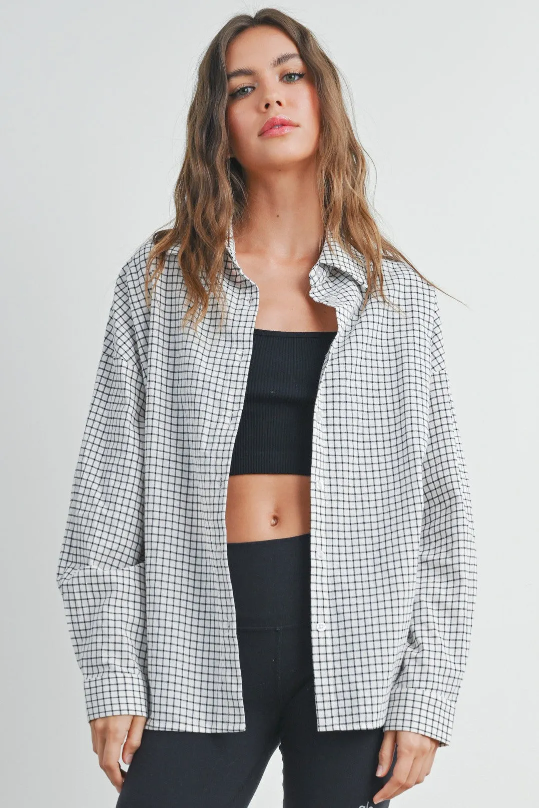 Ivory Checker Plaid Button Down Maternity Shirt sold by Pinkblush product image thumbnail 5
