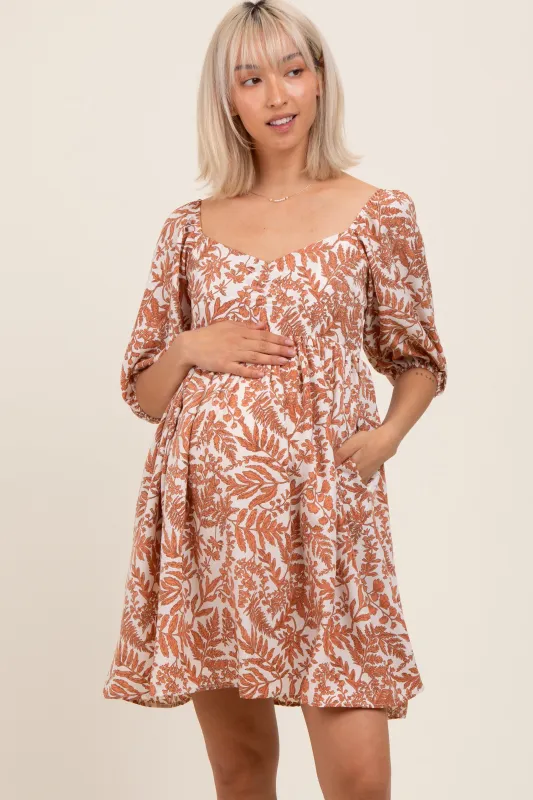 Peach Floral Puff Sleeve Maternity Dress sold by Pinkblush
