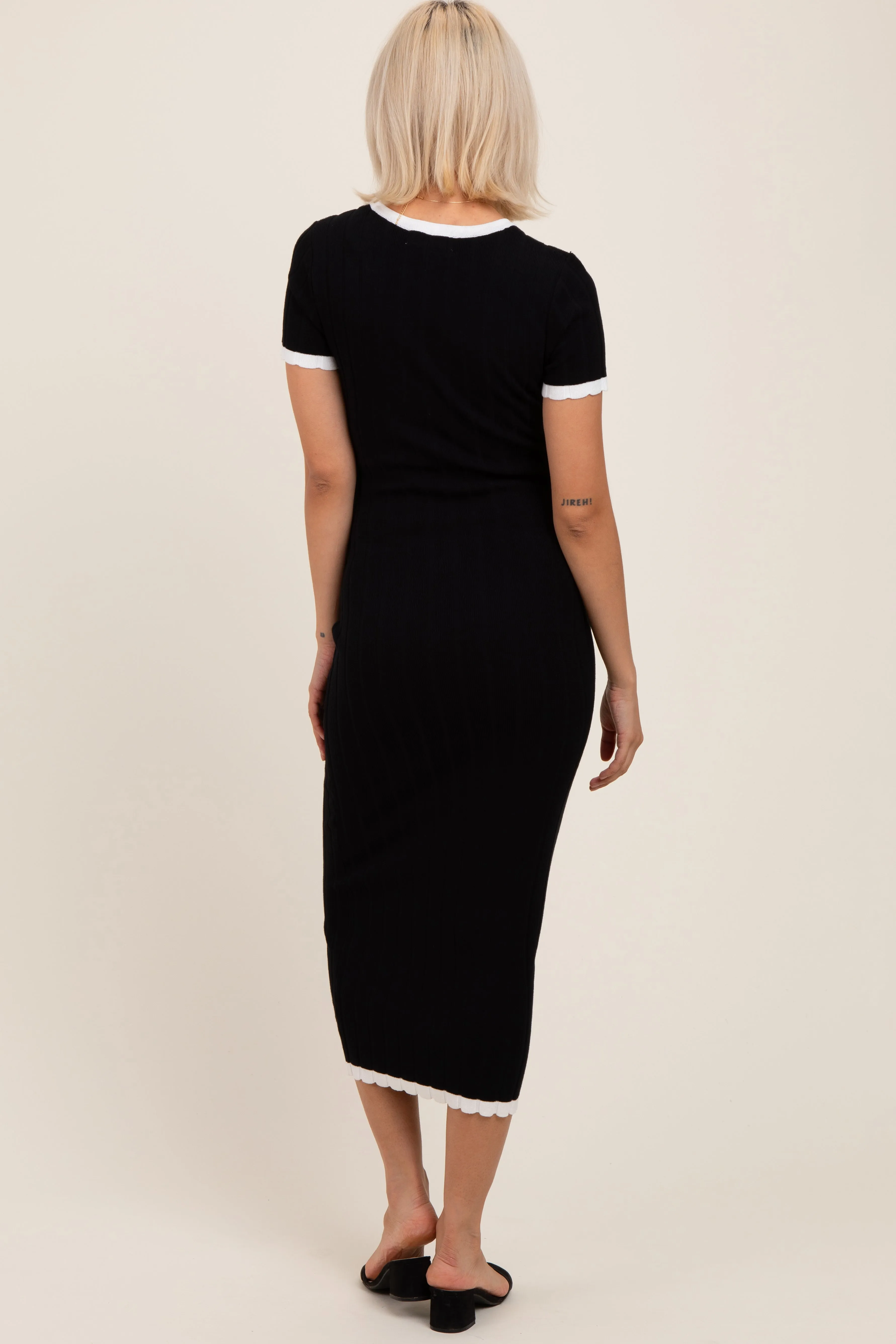 Black/White Short Sleeve Sweater Knit Rib Maternity Midi Dress sold by Pinkblush product image thumbnail 3