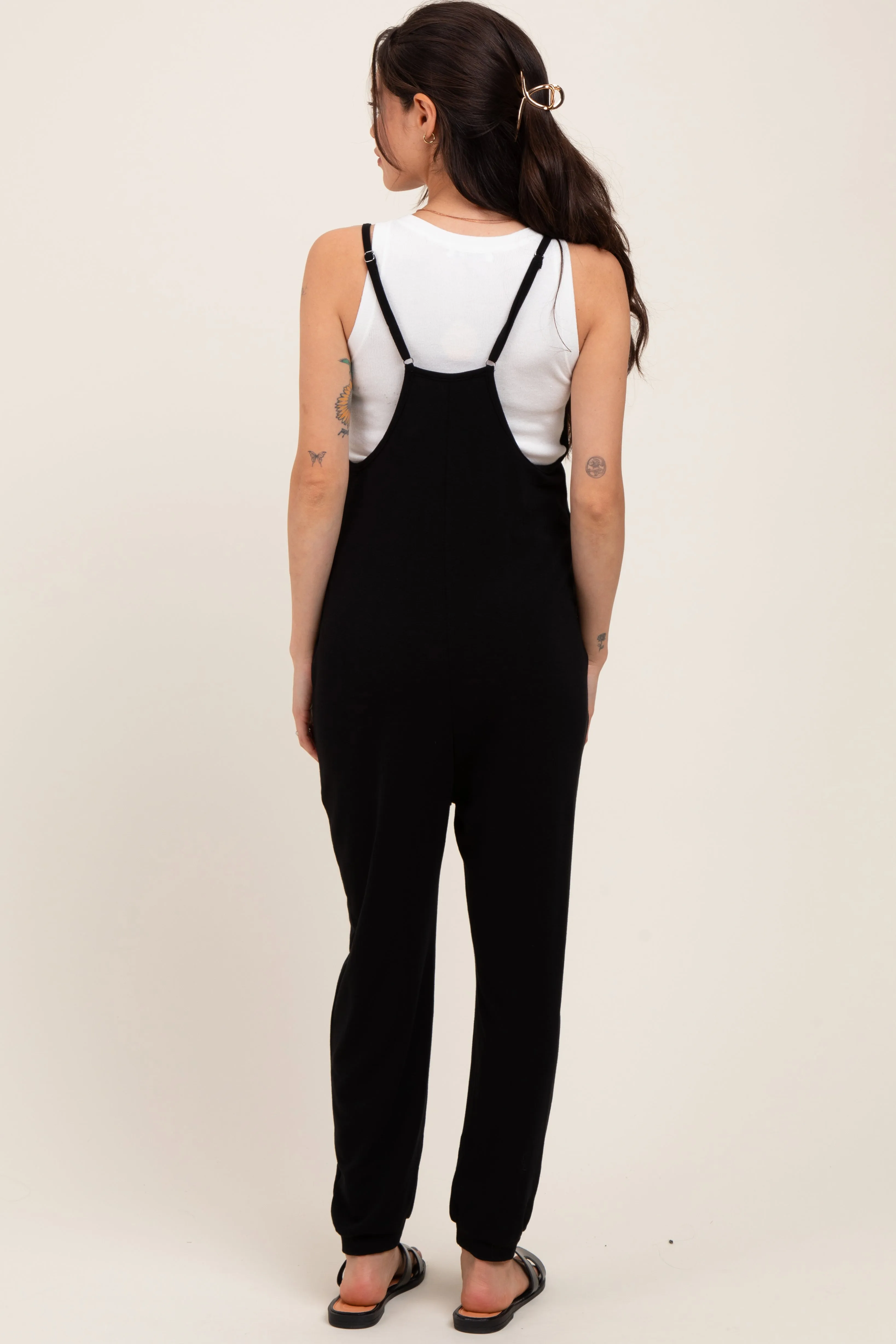 Black V-Neck Sleeveless Maternity Jogger Jumpsuit sold by Pinkblush product image thumbnail 3