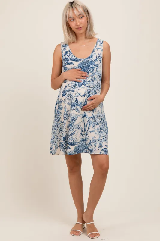 Navy Floral Sleeveless Maternity Mini Dress sold by Pinkblush
