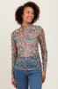 Blue Floral Mesh Long Sleeve Turtle Neck Maternity Top sold by Pinkblush