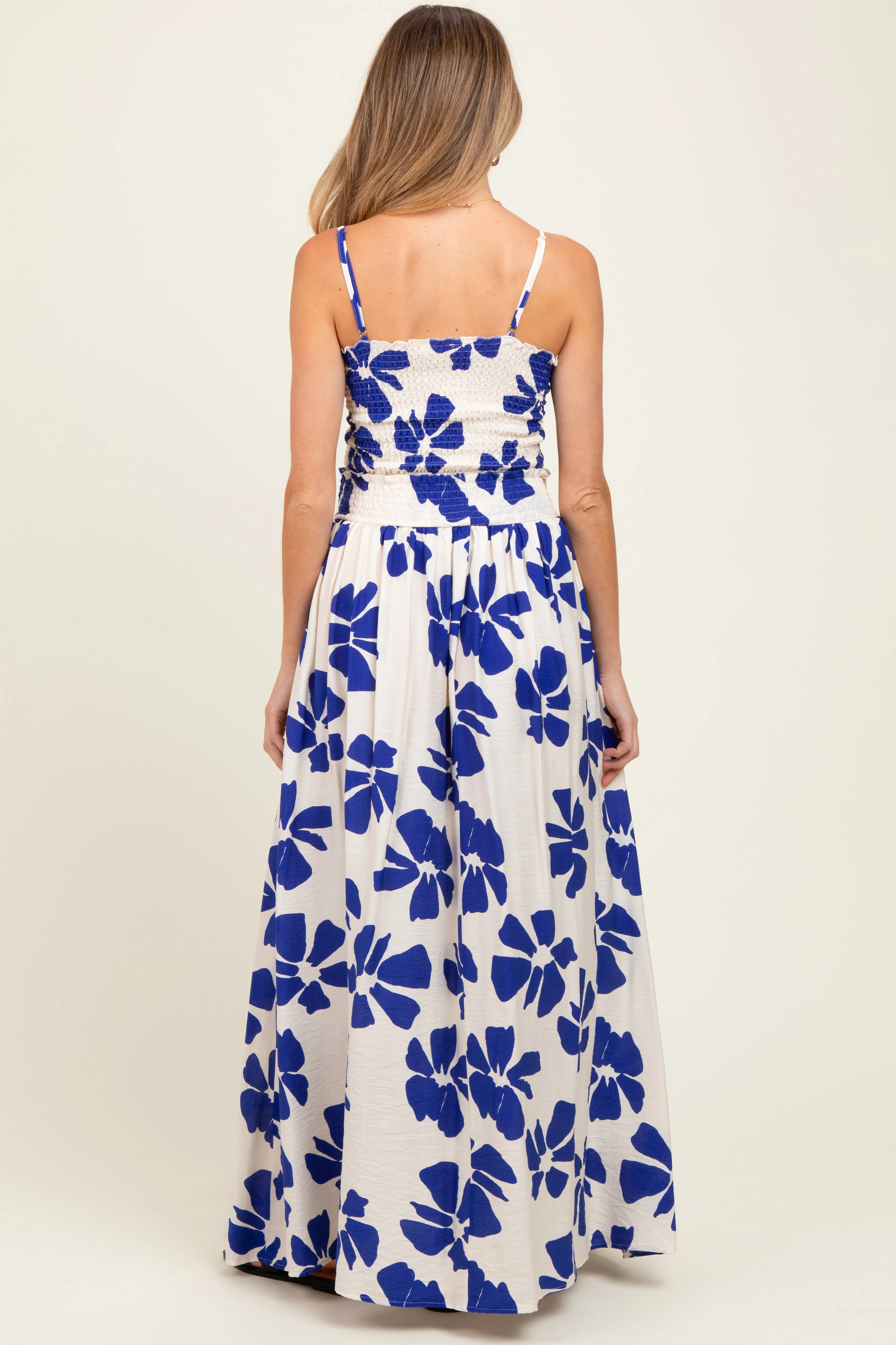 Royal Blue Floral Smocked Top With Maxi Skirt Maternity Set sold by Pinkblush product image thumbnail 3