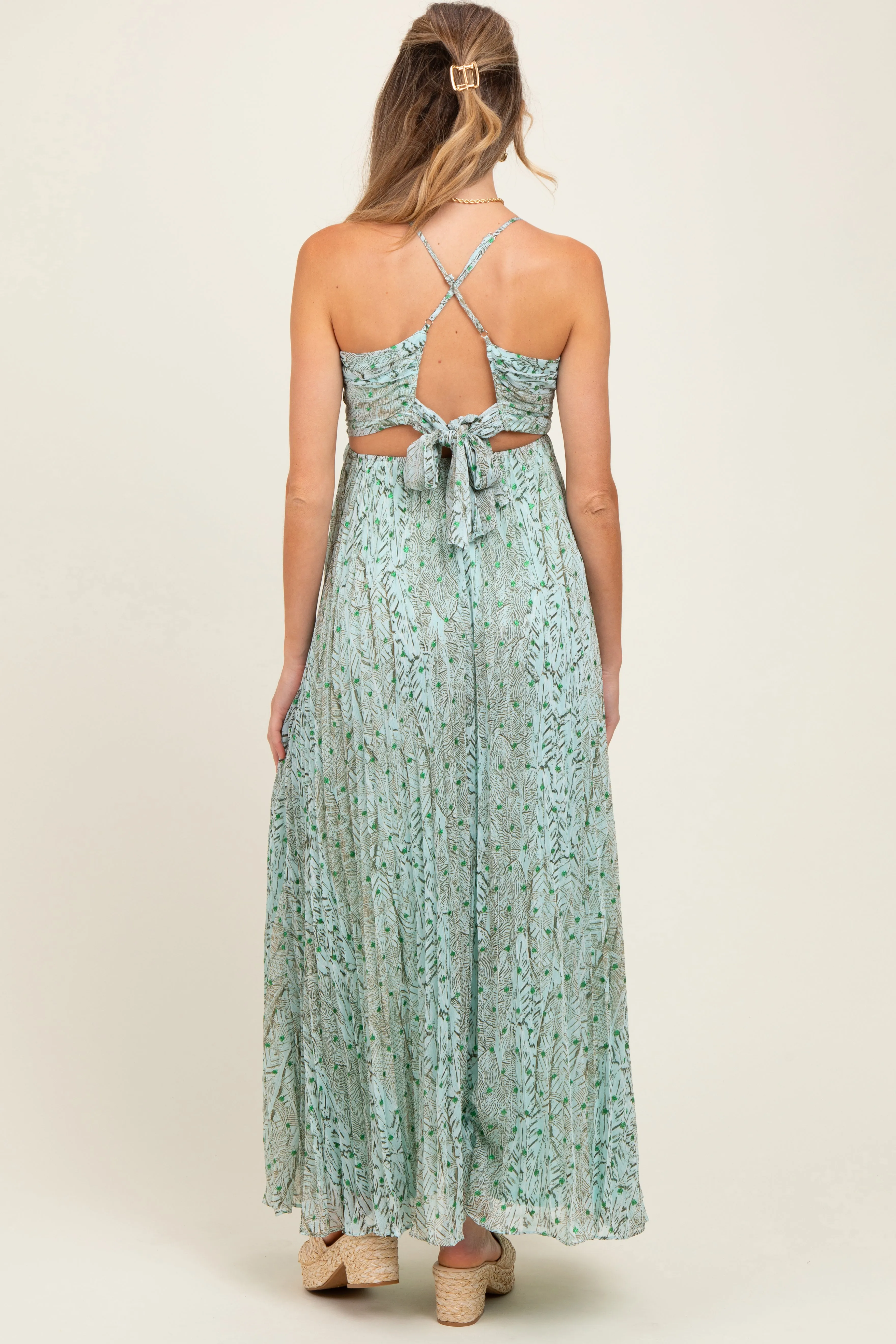 Mint Green Floral Cutout Tie Back Maternity Maxi Dress sold by Pinkblush product image thumbnail 4