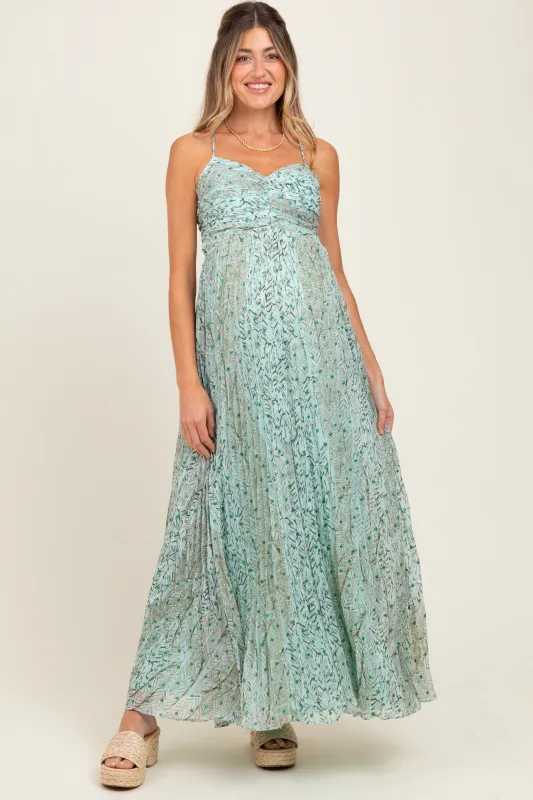 Mint Green Floral Cutout Tie Back Maternity Maxi Dress sold by Pinkblush