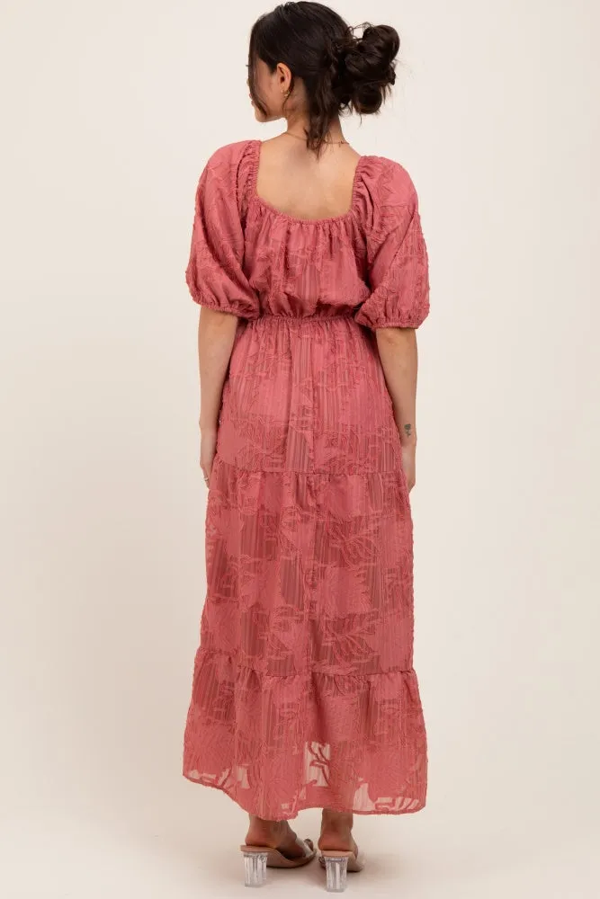 Pink Leaf Textured Tiered Midi Maternity Dress sold by Pinkblush product image thumbnail 4