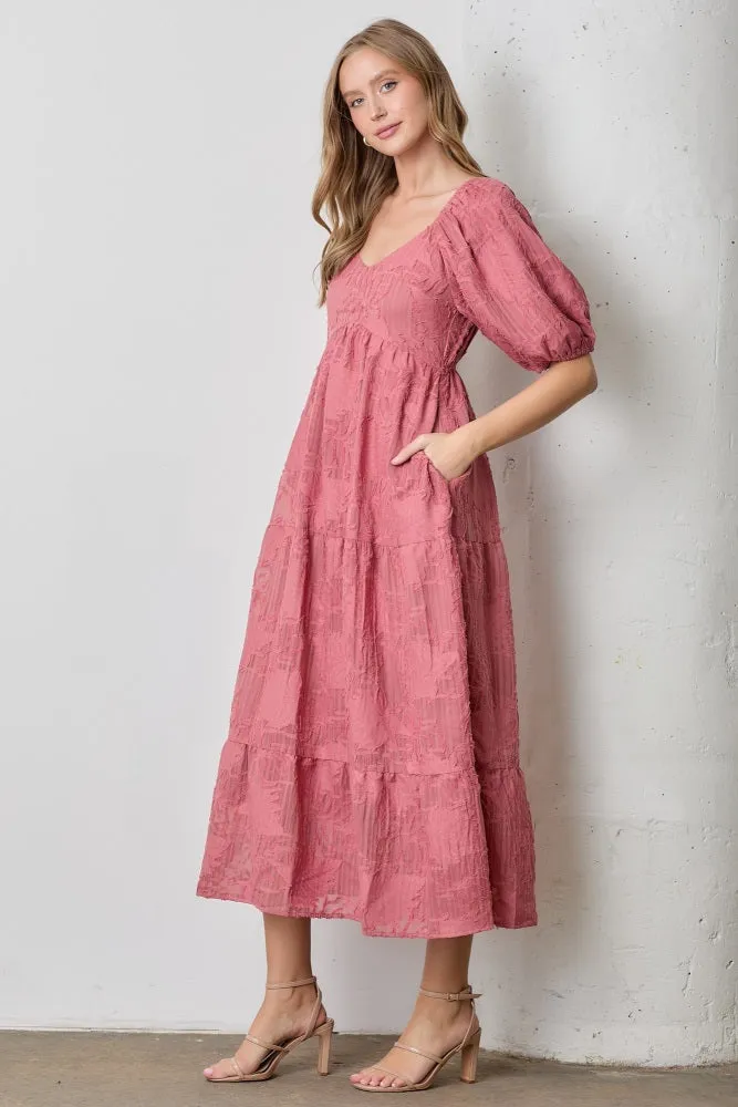 Pink Leaf Textured Tiered Midi Maternity Dress sold by Pinkblush product image thumbnail 5