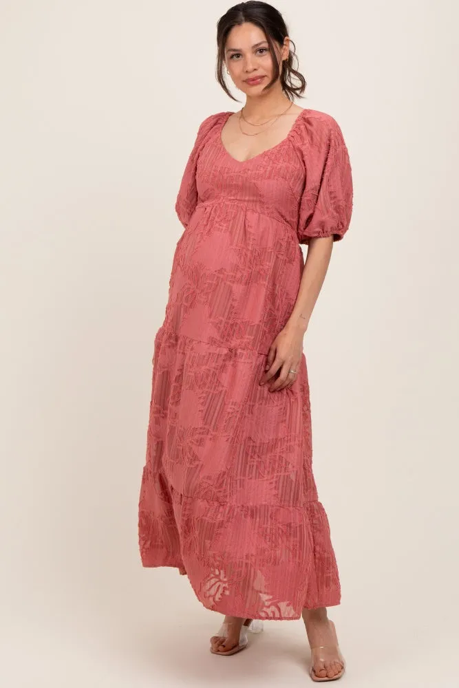 Pink Leaf Textured Tiered Midi Maternity Dress sold by Pinkblush product image thumbnail 2