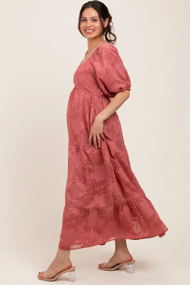 Pink Leaf Textured Tiered Midi Maternity Dress sold by Pinkblush product image thumbnail 3