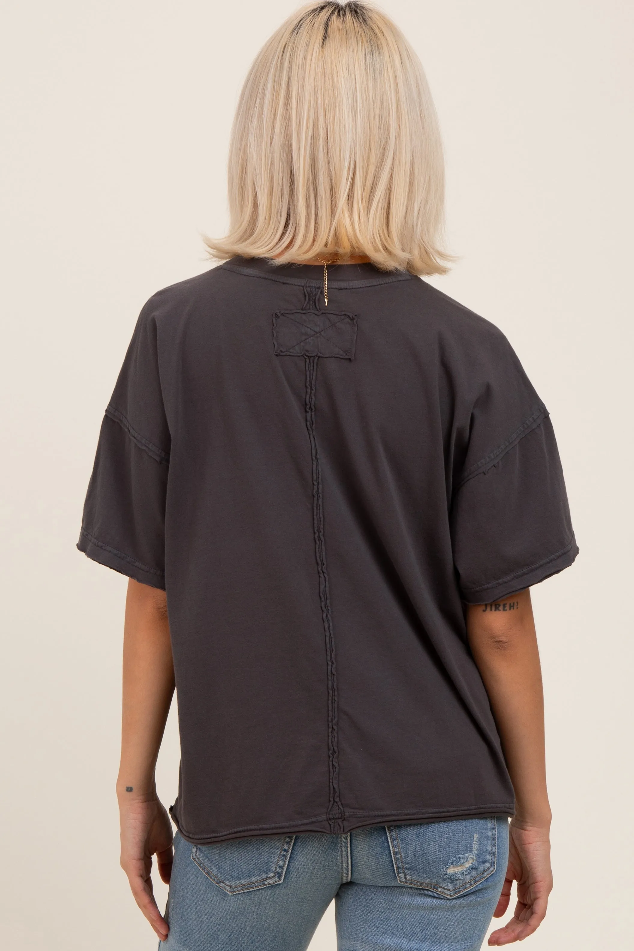 Black Boxy Raw Edge Maternity Short Sleeve Tee sold by Pinkblush product image thumbnail 3