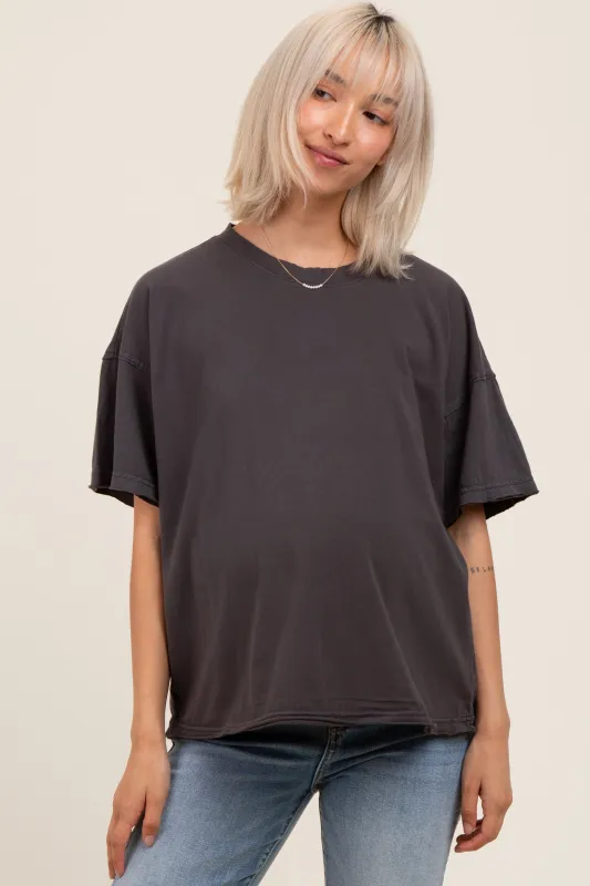 Black Boxy Raw Edge Maternity Short Sleeve Tee sold by Pinkblush