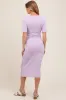 Lavender Striped Short Sleeve V-Neck Maternity Midi Dress sold by Pinkblush