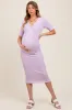 Lavender Striped Short Sleeve V-Neck Maternity Midi Dress sold by Pinkblush