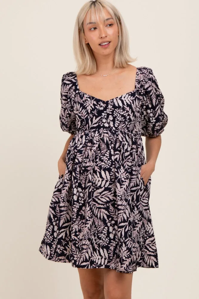 Navy Floral Puff Sleeve Maternity Dress sold by Pinkblush product image thumbnail 2