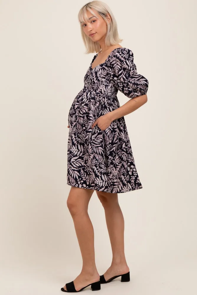 Navy Floral Puff Sleeve Maternity Dress sold by Pinkblush product image thumbnail 3