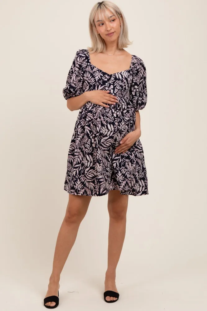 Navy Floral Puff Sleeve Maternity Dress sold by Pinkblush