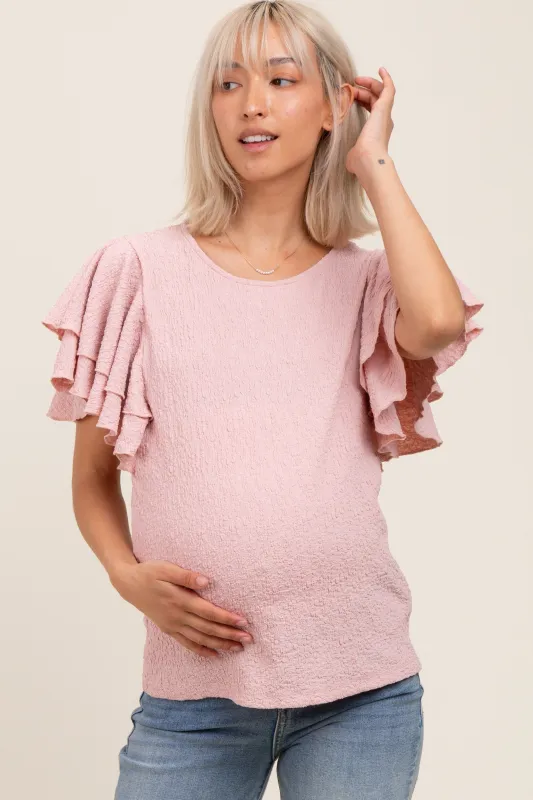 Pink Textured Ruffle Sleeve Maternity Top sold by Pinkblush