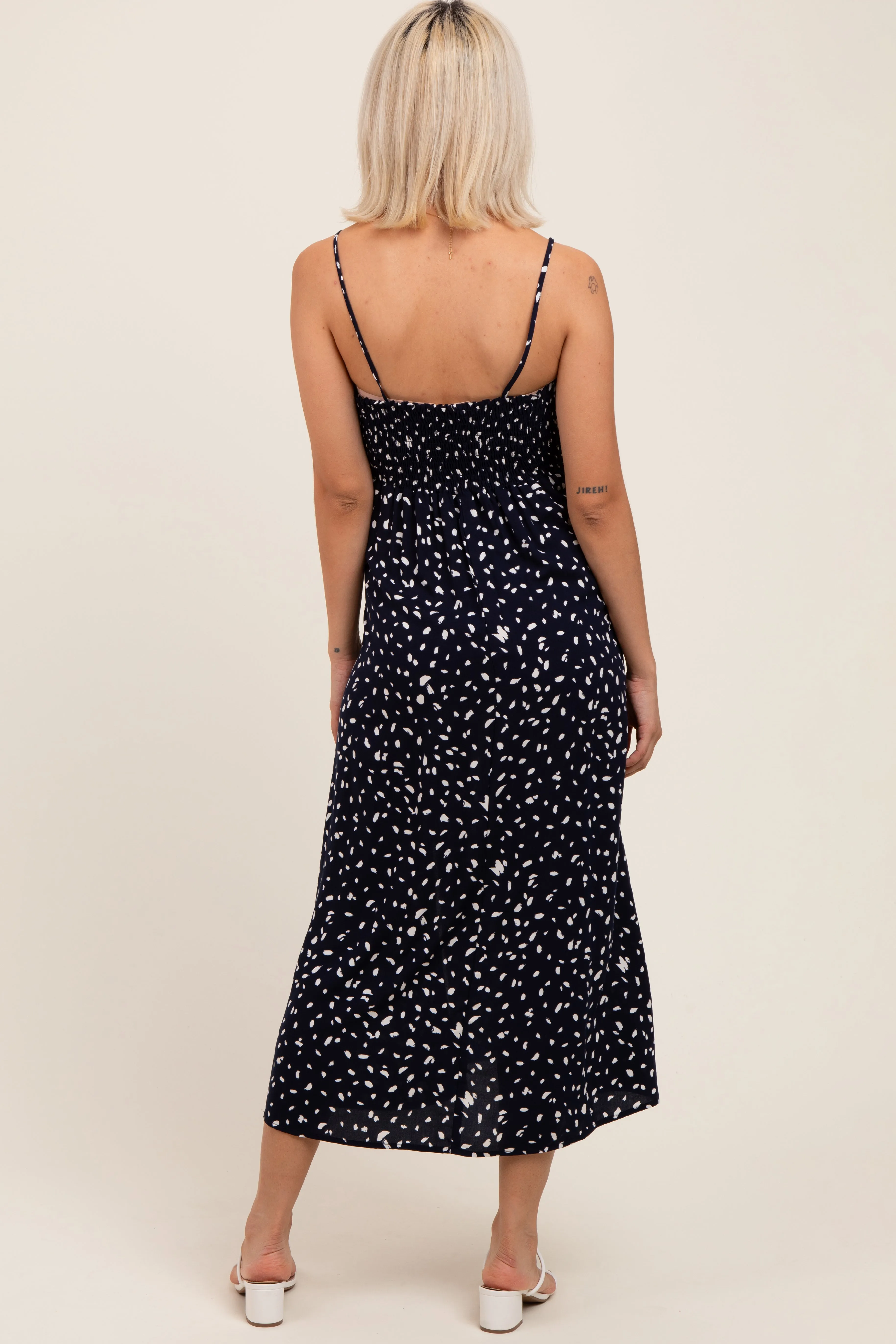 Navy Printed Front Twist Sleeveless Maternity Midi Dress sold by Pinkblush product image thumbnail 3