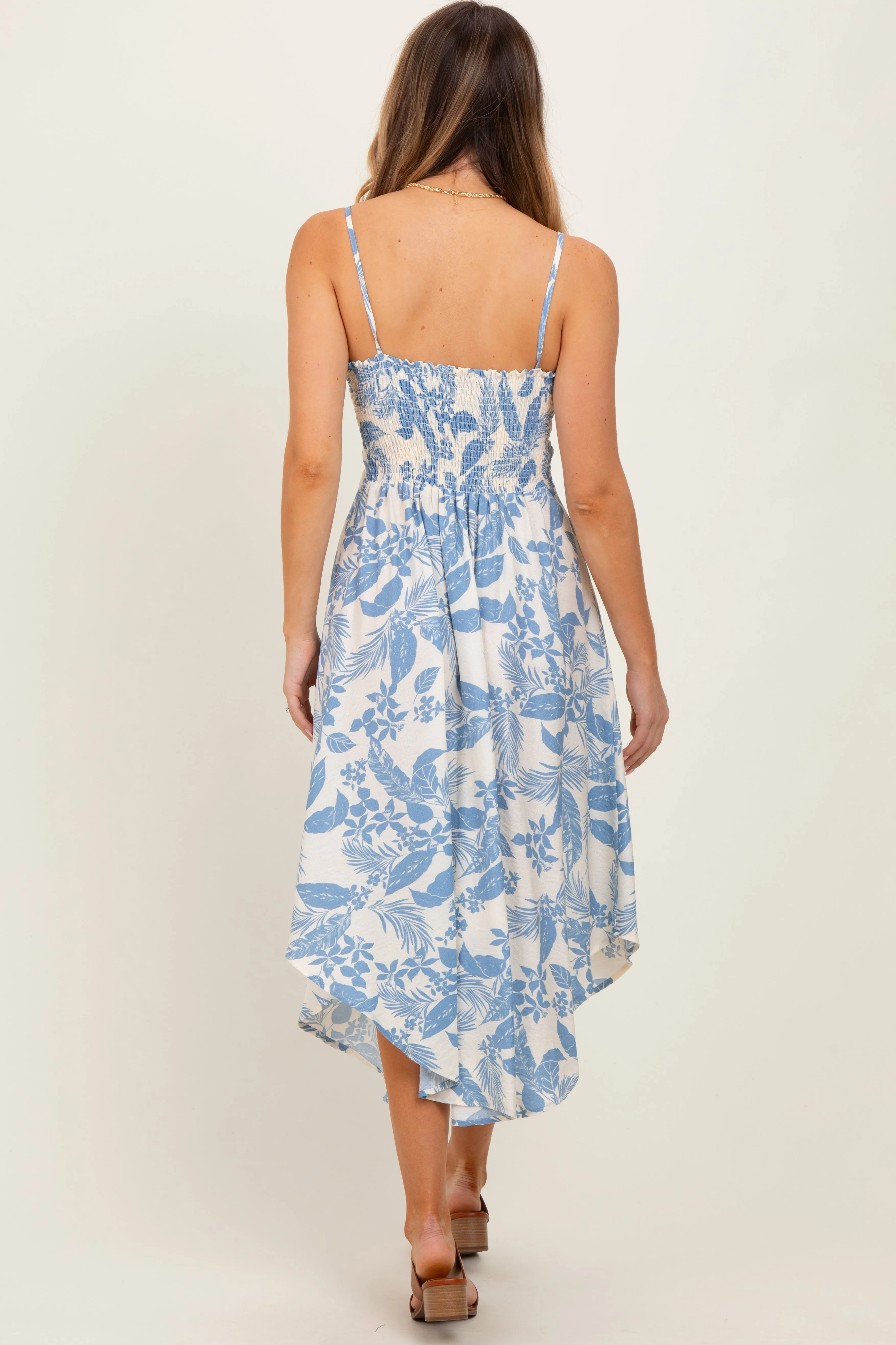Light Blue Tropical Floral Front Cinched Tie Midi Dress sold by Pinkblush product image thumbnail 3