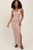 Beige Striped Side Slit Maternity Maxi Dress sold by Pinkblush