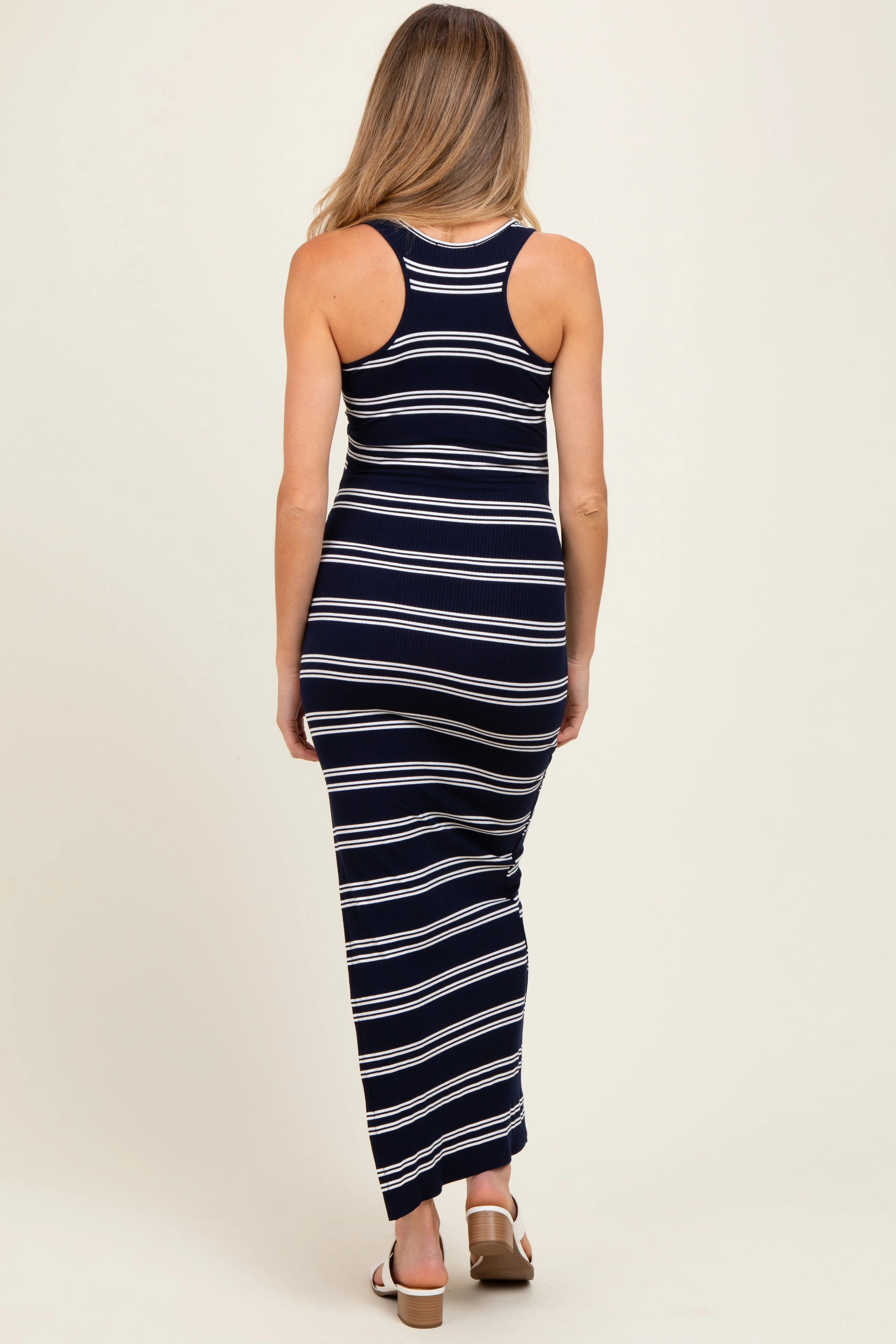 Navy Black Striped Side Slit Maternity Maxi Dress sold by Pinkblush product image thumbnail 3