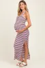 Multicolor Striped Side Slit Maternity Maxi Dress sold by Pinkblush